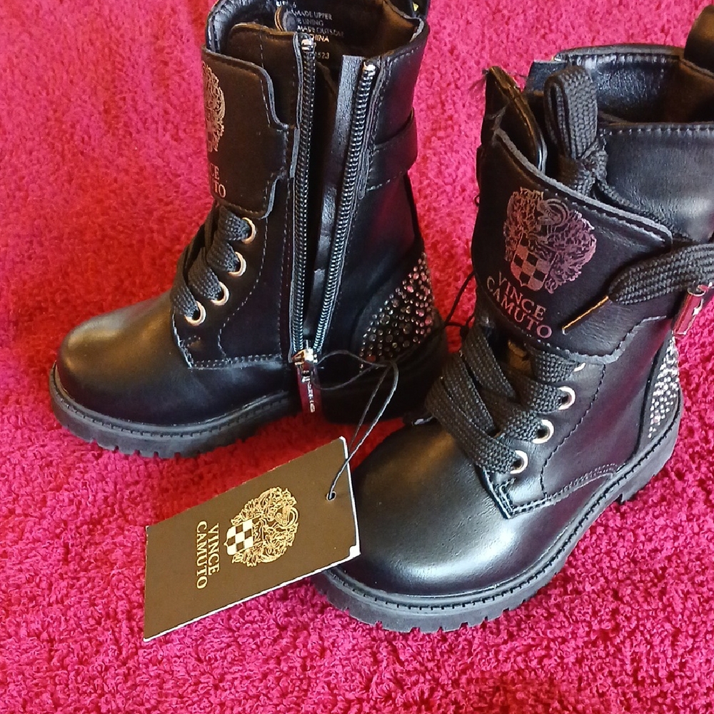 Vince Camuto Black Leather Boots with Stud Accents - Picture 1 of 4